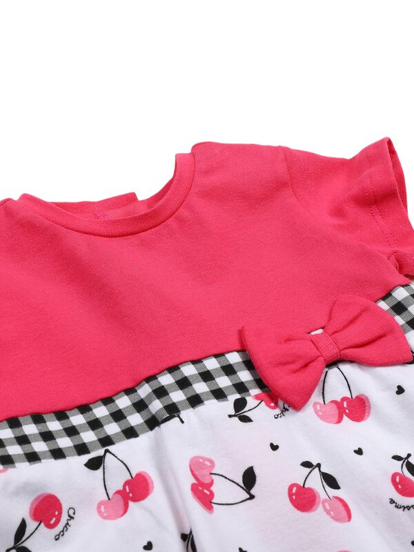 Girls White & Pink Short Sleeve Knitted Dress image number 2
